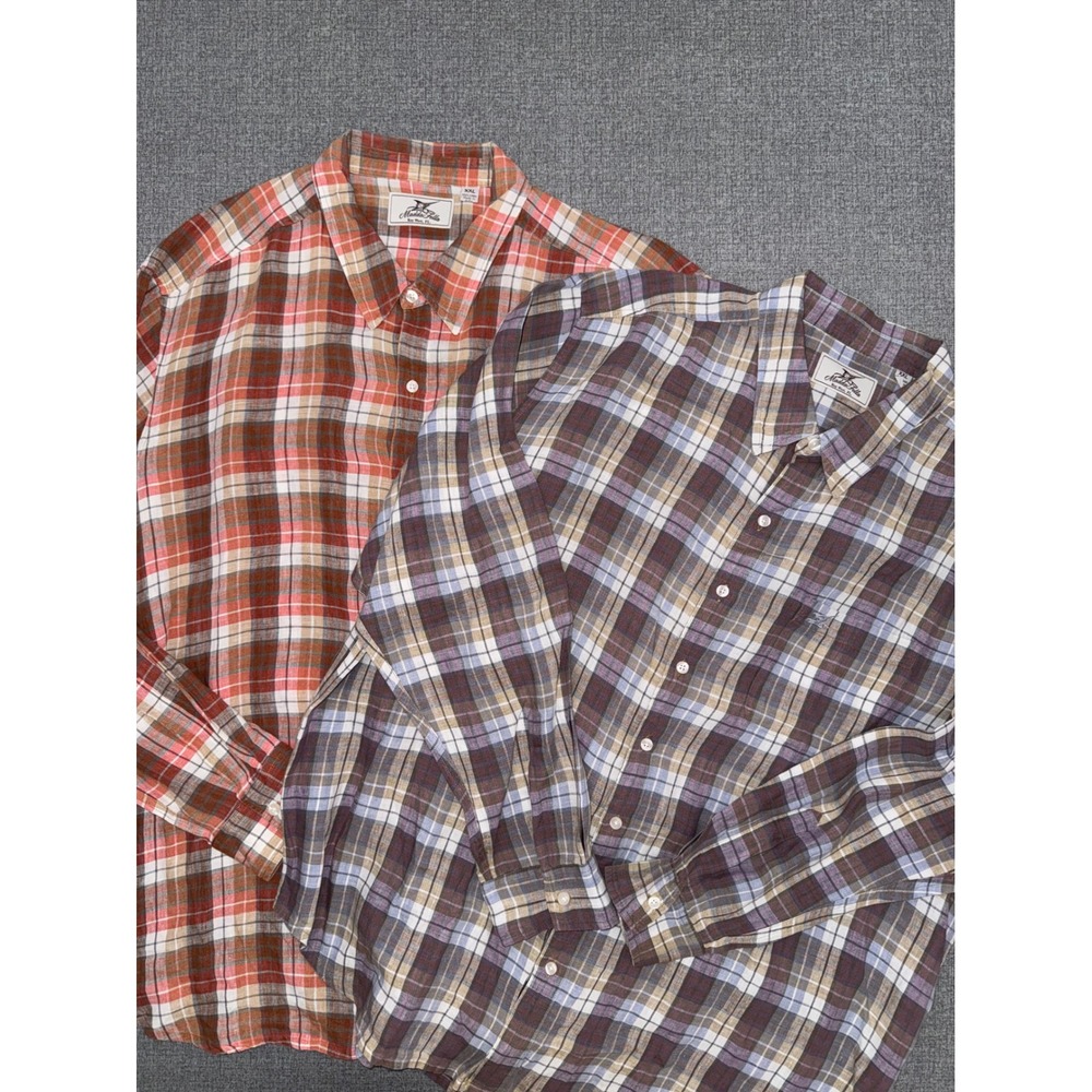 Madda Fella Key West Mens XXL Plaid‎ 100% Linen Long Sleeve Button Shirt Lot 2